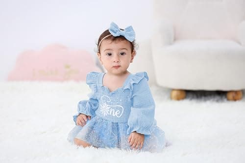 TITKKOP Baby Girl 1st Birthday Tulle Romper Long Sleeve Cake Smash Outfit