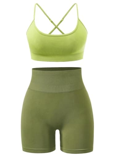 High Waisted Yoga Shorts and Strappy Sports Bra Gym Set for Women