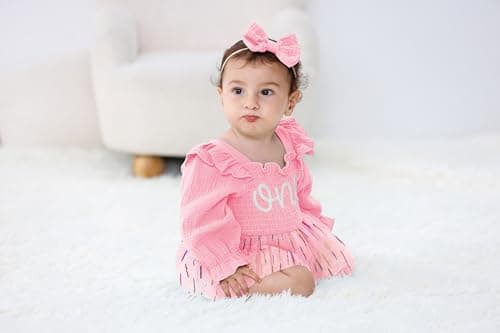 TITKKOP Baby Girl 1st Birthday Tulle Romper Long Sleeve Cake Smash Outfit