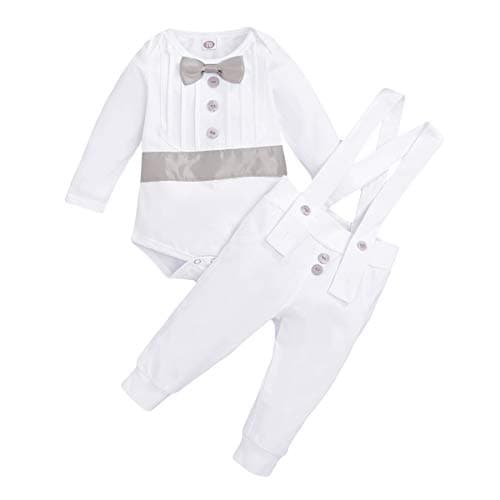 Baby Boys Christening Outfit Bowtie Romper Suit Set
