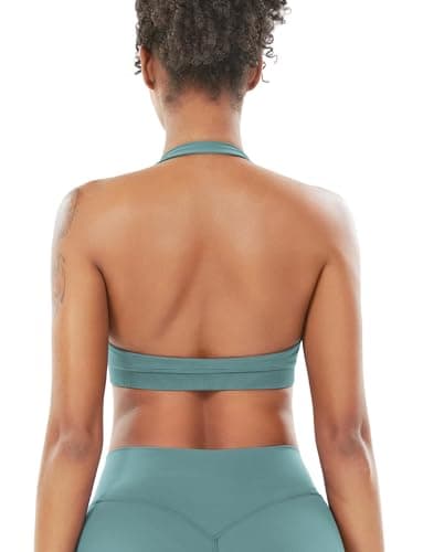 VOYJOY Women's Low Support Halter Workout Bra Seams-Free Yoga Crop Top