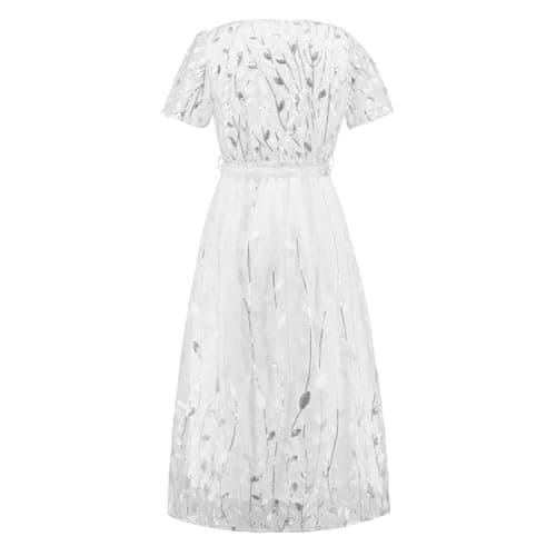 Sparkly V Neck Floral Embroidered Maxi Dress for Wedding Guest