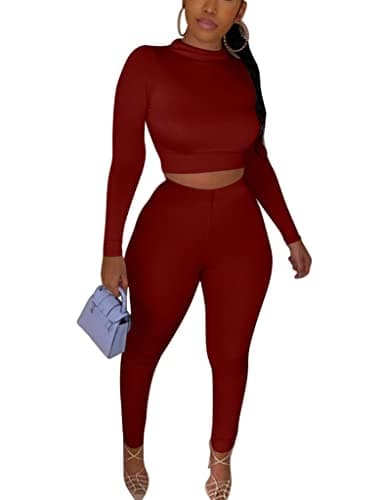 Kaximil Women's Workout Tracksuit Set Long Sleeve Crop Top High Waist Legging