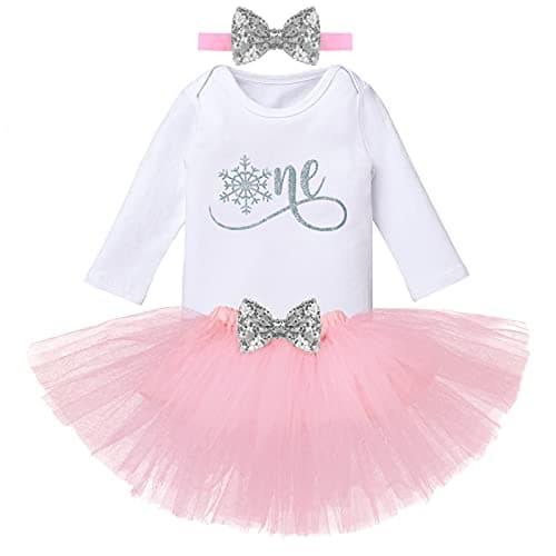 Baby Girls' Snowflake 1st Birthday Outfit: Romper, Tutu Skirt, and Headband for Winter Parties and Cake Smash Photos