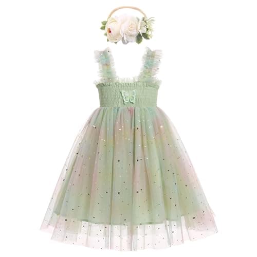 IMEKIS Toddler Girls Rainbow Butterfly Tulle Dress with Headband