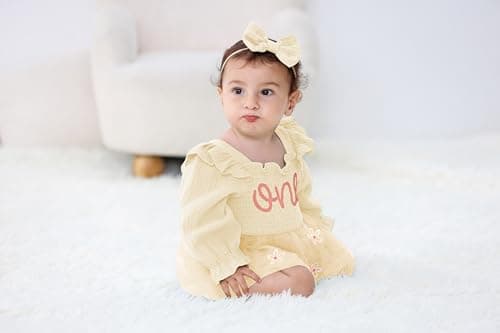 TITKKOP Baby Girl 1st Birthday Tulle Romper Long Sleeve Cake Smash Outfit