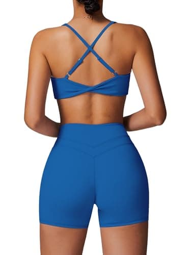 ABOCIW Women's V-Neck Twist Back Sports Bra & High Waist Biker Shorts Yoga Set