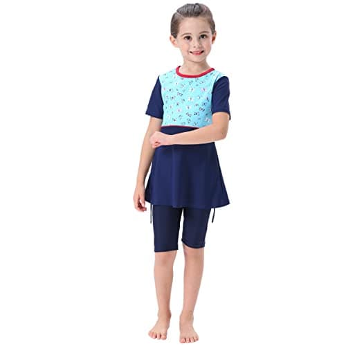 IMEKIS Modest Girl Burkini Swimsuit Set with Long Sleeve Rash Guard