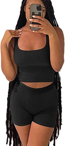 Ribbed Crop Tank Top and Yoga Leggings Set for Women