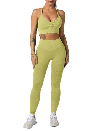 ABOCIW Women's Ribbed Seamless High Waist Scrunch Leggings with Sport Bra