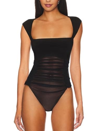 Women's Rhinestone Sheer Mesh Bodysuit with Long Sleeves