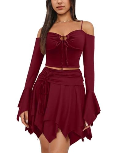 Ophestin Women's Y2K Fairy Off-Shoulder Handkerchief Skirts Set