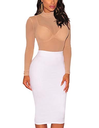 Sheer Mesh Turtleneck Bodysuit for Ladies