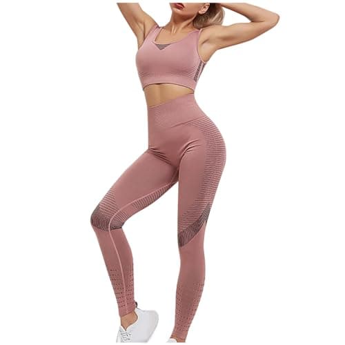 Fartey High-Waist Seamless Leggings Matching Backless Strappy Sports Bras Yoga Running Set