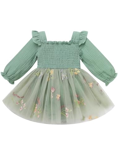 ODASDO Baby Girls First Birthday Square Neck Ruffle Tutu Romper Dress with Bow Headband