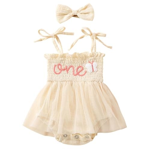 Baby Girls 1st Birthday Romper Tutu Dress - One Year Old Party Outfit