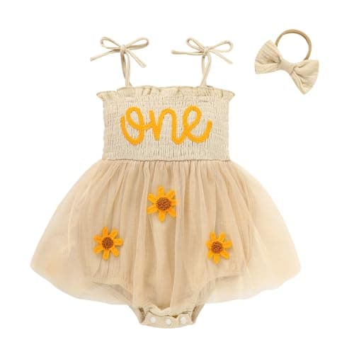 TITKKOP Baby Girl 1st Birthday Tulle Romper Sleeveless Bodysuit