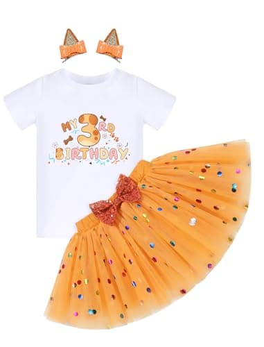 IMEKIS Toddler Birthday Outfit Ruffle Tutu Skirt Dog Ears Hair Clips Set Ideal for 1-6T Birthday Photoshoots  
IMEKIS Toddler Birthday Girl Outfit Shirt Ruffle Tutu Skirt Perfect for 1-6T Birthday Parties  
IMEKIS Cute Birthday Outfit Tutu Skirt with