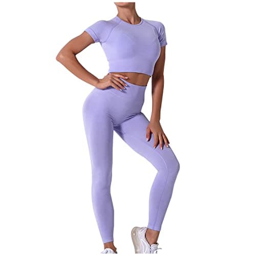 Fartey High-Waist Seamless Leggings Matching Backless Strappy Sports Bras Yoga Running Set