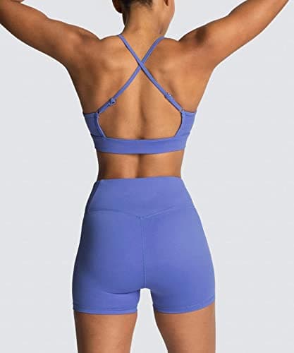 IWEMEK Women's High-Waisted Biker Shorts & Cross Back Sports Bra Gym Set