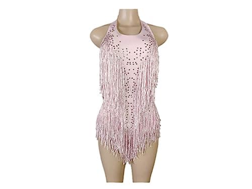 HEYDHSDC Sparkly Crystals Fringe Bodysuit Dance Costume