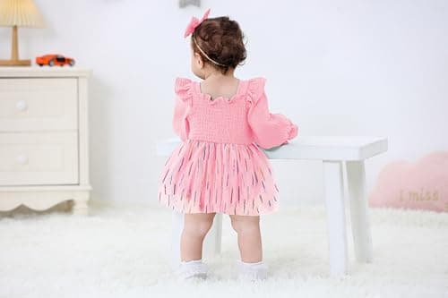 TITKKOP Baby Girl 1st Birthday Tulle Romper Long Sleeve Cake Smash Outfit