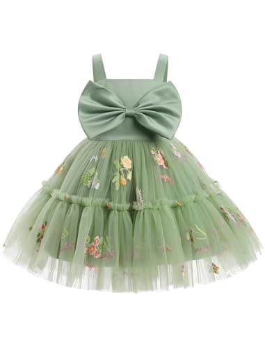 ODASDO Toddler Girls Bowknot Spaghetti Straps Tutu Tulle Birthday Party Dresses