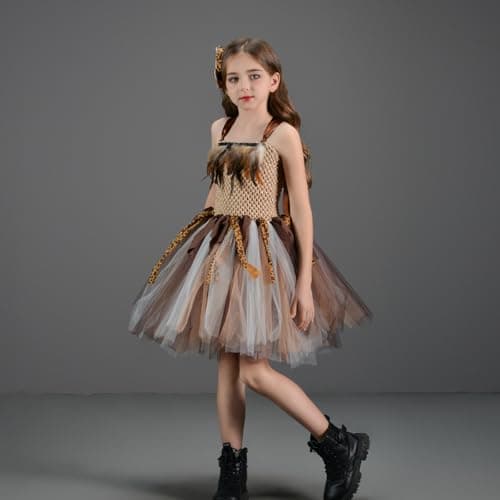 IMEKIS Toddler Girl Cavegirl Halloween Costume with Headband and Leopard Tutu