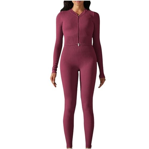 Fartey Women's Matching Workout Set High Waist Leggings & Zip Up Tops