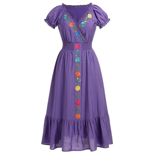 Women Mexican Fiesta Dress Floral Embroidered Maxi Gown