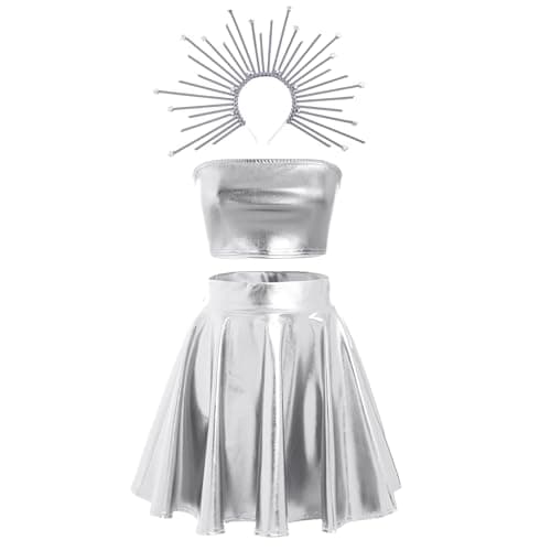 IMEKIS Women's Sun Moon Halloween Costume Tube Top & Metallic Skirt Cosplay Set