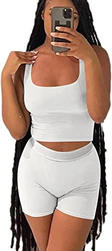 Ribbed Crop Tank Top and Yoga Leggings Set for Women
