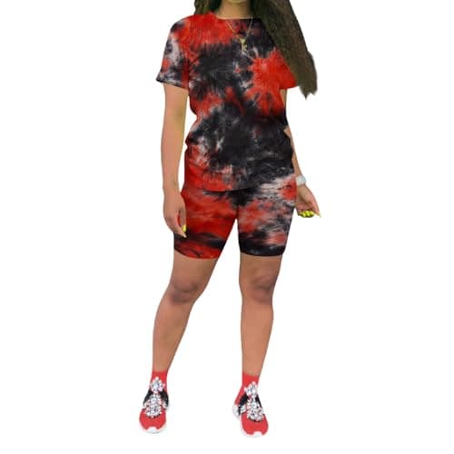 KINIKO Women's Casual Fashion Sports Suit Set - Short Sleeve Top and Pants