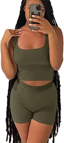 Ribbed Crop Tank Top and Yoga Leggings Set for Women