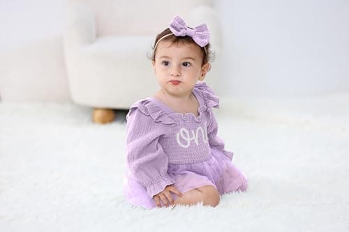 TITKKOP Baby Girl 1st Birthday Tulle Romper Long Sleeve Cake Smash Outfit