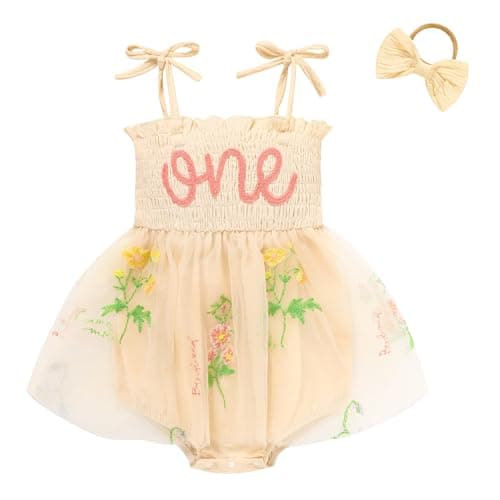 TITKKOP Baby Girl 1st Birthday Tulle Romper Sleeveless Bodysuit