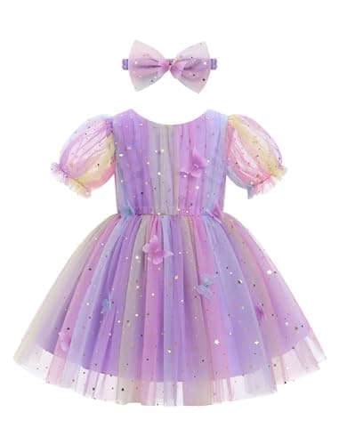 IMEKIS Toddler Girls Sparkle Butterfly Mesh Sleeve Dress