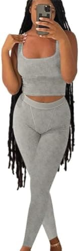 Ribbed Crop Tank Top and Yoga Leggings Set for Women