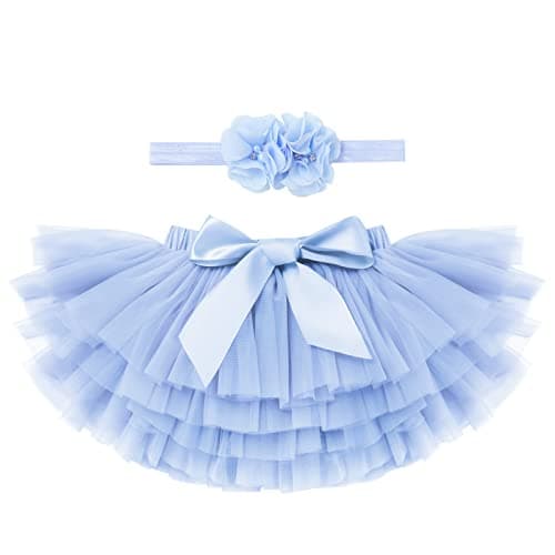 IMEKIS Baby Girls Tutu Skirt Diaper Cover Headband Set for Birthday Photo Shoot