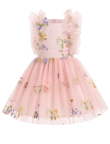 IBTOM CASTLE Girls' Butterfly Daisy Polka Dots Tulle Birthday Dress