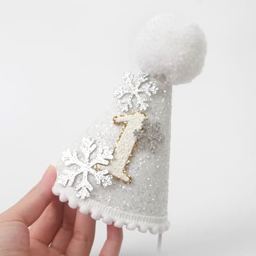 KOJIN Snowflake Birthday Crown for Baby, Winter Onederland Hat, Silver & Pink