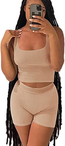 Ribbed Crop Tank Top and Yoga Leggings Set for Women