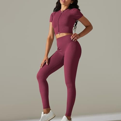 Fartey Women's Matching Workout Set High Waist Leggings & Zip Up Tops