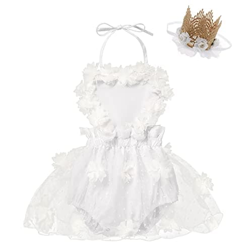 IBTOM CASTLE Baby Girl Boho One-Ruffle Lace Romper Tutu Dress for 1st Birthday Photoshoot