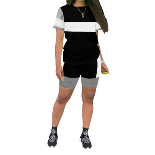 KINIKO Women's Casual Fashion Sports Suit Set - Short Sleeve Top and Pants