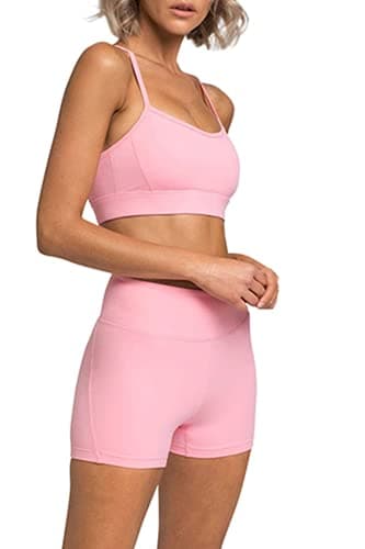 IWEMEK Women's High-Waisted Biker Shorts & Cross Back Sports Bra Gym Set