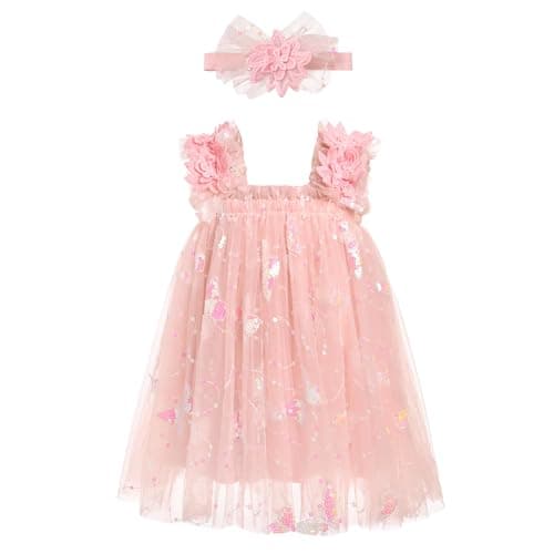 Toddler Girl Strawberry Butterfly Tutu Dress with Headband for Birthday Cake Smash Photos