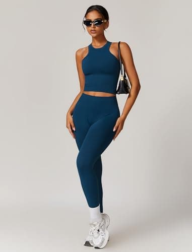 Womens QBGJTD Workout Sets: Racer-back Top & High-Waist Leggings