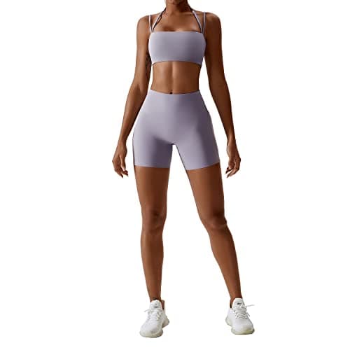 IMEKIS Women's Yoga Set Crop Top and Biker Shorts Tracksuit