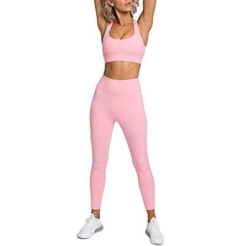 Hotexy Women's High Waisted Yoga Leggings & Stretch Sports Bra Set